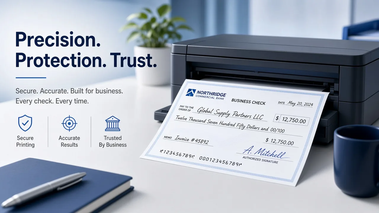 An eCheckPay check with a true E-13B MICR line, ready to print